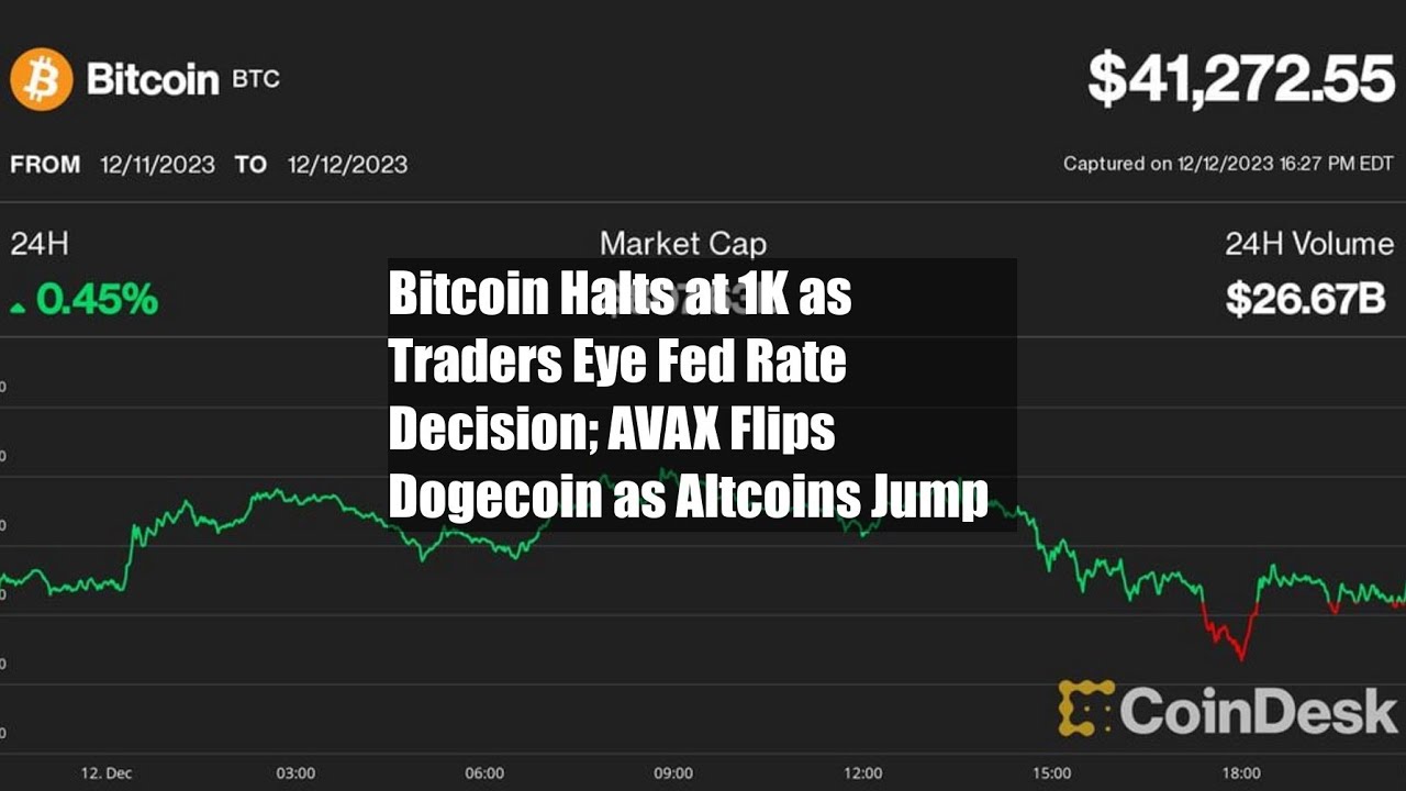 Bitcoin Halts at $41K as Traders Eye Fed Rate Decision; AVAX Flips Dogecoin as Altcoins Jump