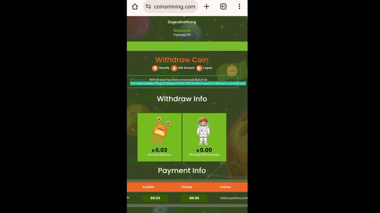 Free dogecoin mining website!  live withdraw proof  free dogecoin earning site today 1