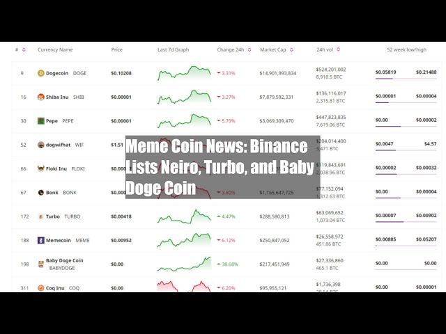 Meme Coin News: Binance Lists Neiro, Turbo, and Baby Doge Coin