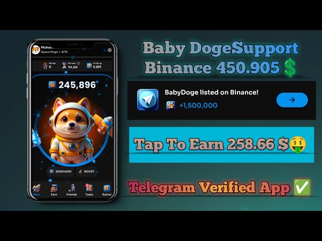 Baby Doge Paws Support Binance 450.905$ ||BabyDoge listed on Binance ||Telegram Verified App ✓