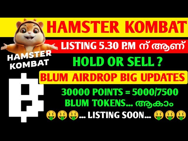 HAMSTER KOMBAT LISTING TODAY🔥BLUM AIRDROP BIG UPDATES🔥CRYPTO AIRDROP MALAYALAM🔥