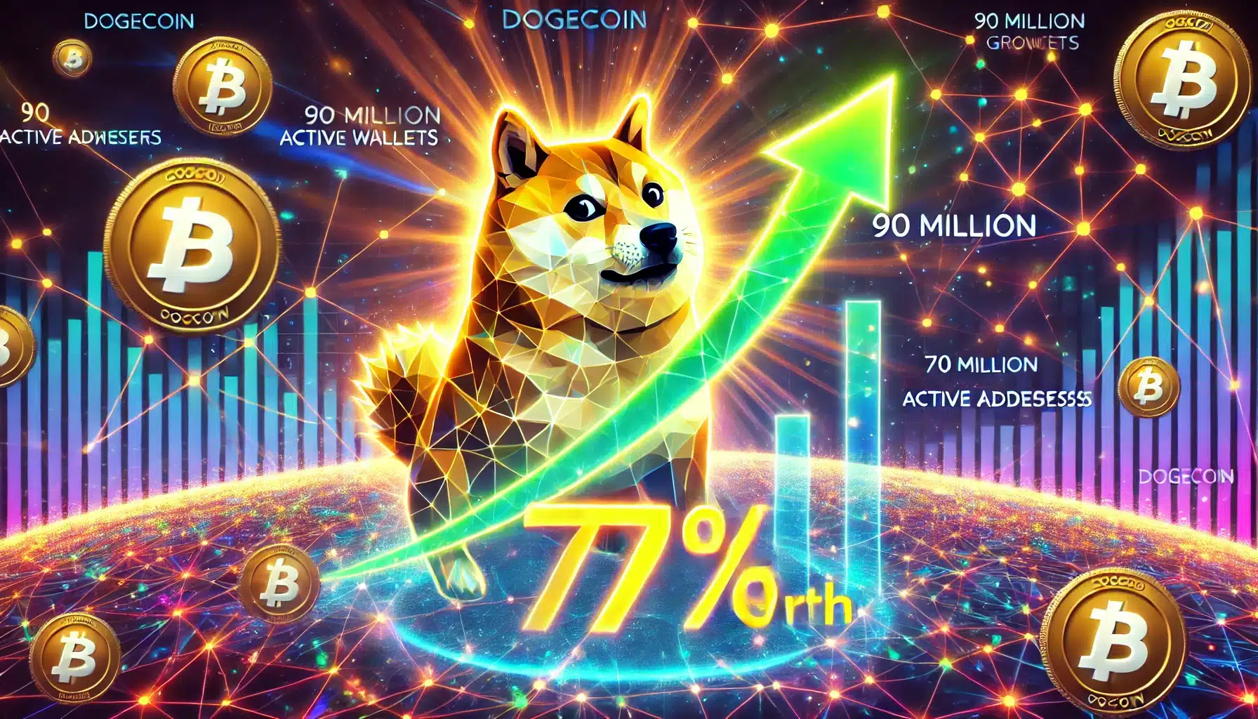 Dogecoin $DOGE вырос на 72% после достижения 90 миллионов активных адресов