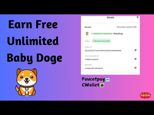 Earn Free Baby Doge Coin | Unlimited Faucet 2024 | Instant Payout | Multicoin Faucet #btc #money