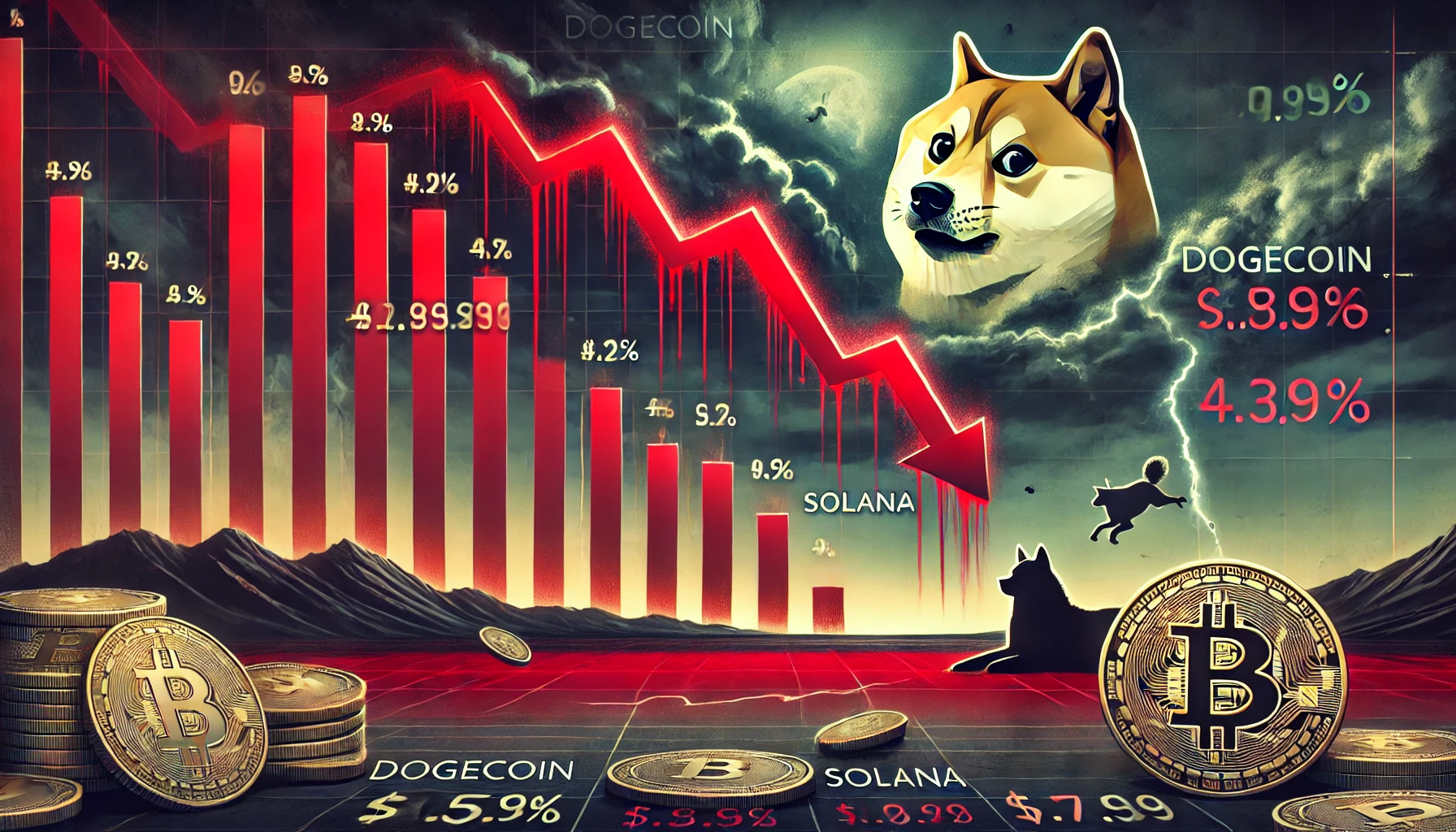 암호화폐 시장 침체: Dogecoin과 Solana가 큰 타격을 입었습니다!