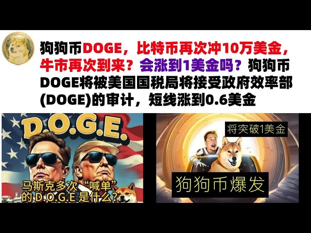 Dogecoin DOGE, Bitcoin hits $100,000 again, is the bull market coming again? Will it rise to $1? Musk said that Dogecoin DOGE will be audited by the US Internal Revenue Service and will be audited by the Department of Government Efficiency (DOGE), and it 