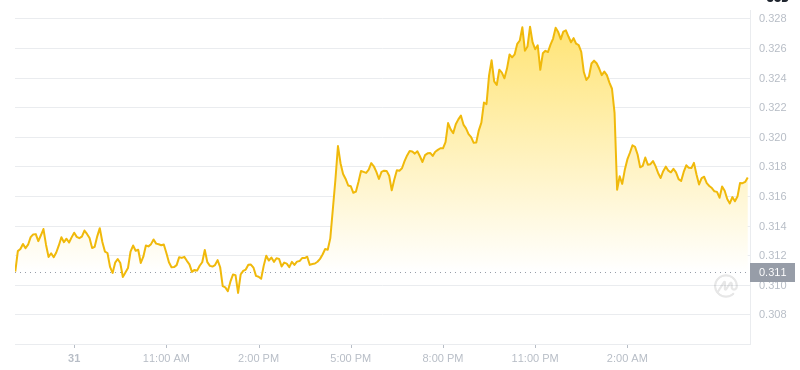 The latest price of Dogecoin at 06:00 on January 1, 2025